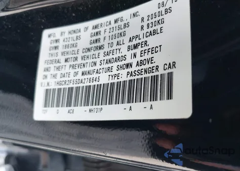 2013 Honda Accord Sport z USA, uszkodzony, nr VIN 1HGCR2F55DA276645